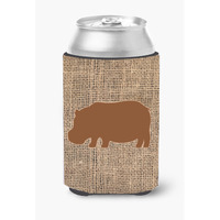 Hippopotamus Burlap and Brown Can or Bottle Beverage Insulator Hugger