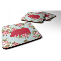"Caroline's Treasures BB1130-RS-BU-FC Hippopotamus Shabby Chic Blue Roses Foam Coasters (Set of 4), 3.5"" H x 3.5"" W, Multicolor"