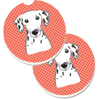 "Caroline's Treasures Red Checkered Dalmatian Set of 2 Cup Holder Car Coasters BB1131CARC, 2.56, Multicolor"