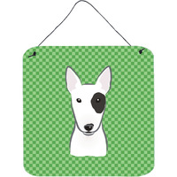 "Caroline's Treasures Green Checkered Bull Terrier Wall or Door Hanging Prints, 6 x 6"""