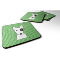 "Caroline's Treasures BB1132FC Green Checkered Bull Terrier Foam Coaster (Set of 4), 3.5"" H x 3.5"" W, Multicolor"