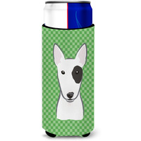 Green Checkered Bull Terrier Ultra Beverage Insulators for slim cans BB1132MUK