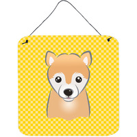 "Caroline's Treasures Yellow Checkered Shiba Inu Wall or Door Hanging Prints, 6 x 6"""