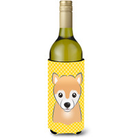 Yellow Checkered Shiba Inu Wine Bottle Beverage Insulator Hugger BB1133LITERK