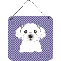 "Caroline's Treasures Purple Checkered Maltese Aluminum Metal Wall or Door Hanging Prints, 6 x 6"""