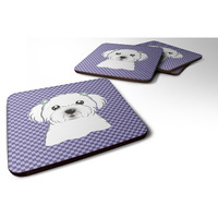 "Caroline's Treasures BB1134FC Purple Checkered Maltese Foam Coaster (Set of 4), 3.5"" H x 3.5"" W, Multicolor"