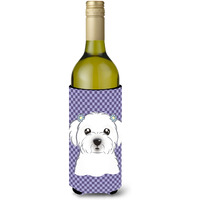 Purple Checkered Maltese Wine Bottle Beverage Insulator Hugger BB1134LITERK