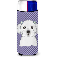Purple Checkered Maltese Ultra Beverage Insulators for slim cans BB1134MUK