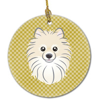 Tan Checkered Pomeranian Ceramic Ornament BB1135CO1