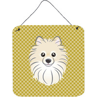 "Caroline's Treasures Tan Checkered Pomeranian Aluminum Metal Wall or Door Hanging Prints, 6 x 6"""
