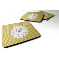 "Caroline's Treasures BB1135FC Tan Checkered Pomeranian Foam Coaster (Set of 4), 3.5"" H x 3.5"" W, Multicolor"