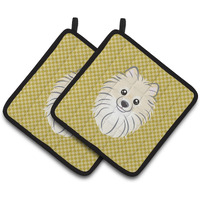 "Caroline's Treasures Tan Checkered Pomeranian Pair of Pot Holders BB1135PTHD, 7.5HX7.5W, Multicolor"