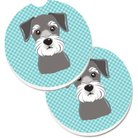 "Caroline's Treasures Blue Checkered Schnauzer Set of 2 Cup Holder Car Coasters BB1136CARC, 2.56, Multicolor"
