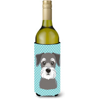 Blue Checkered Schnauzer Wine Bottle Beverage Insulator Hugger BB1136LITERK