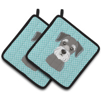 "Caroline's Treasures Blue Checkered Schnauzer Pair of Pot Holders BB1136PTHD, 7.5HX7.5W, Multicolor"