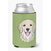 Green Checkered Golden Retriever Can or Bottle Hugger BB1137CC