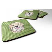 "Caroline's Treasures BB1137FC Green Checkered Golden Retriever Foam Coaster (Set of 4), 3.5"" H x 3.5"" W, Multicolor"