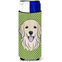 Green Checkered Golden Retriever Ultra Beverage Insulators for slim cans BB1137MUK
