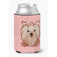 Pink Checkered Yorkie / Yorkshire Terrier Can or Bottle Hugger BB1138CC