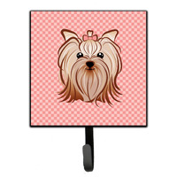 "Caroline's Treasures BB1138SH4 Pink Checkered Yorkie/Yorkshire Terrier Leash or Key Holder, Small, Multicolor"