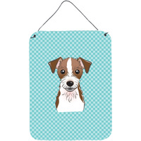 "Caroline's Treasures BB1140DS1216 Checkerboard Blue Jack Russell Terrier Wall or Door Hanging Prints, 16"" x 12"""
