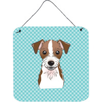 "Caroline's Treasures BB1140DS66 Checkerboard Blue Jack Russell Terrier Wall or Door Hanging Prints, 6 x 6"""