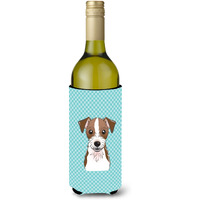 Checkerboard Blue Jack Russell Terrier Wine Bottle Beverage Insulator Hugger BB1140LITERK