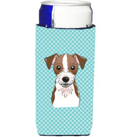 Checkerboard Blue Jack Russell Terrier Ultra Beverage Insulators for slim cans