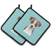"Caroline's Treasures Checkerboard Blue Jack Russell Terrier Pair of Pot Holders BB1140PTHD, 7.5HX7.5W, Multicolor"
