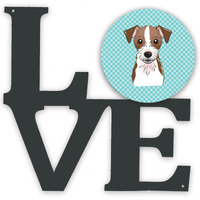 "Caroline's Treasures Checkerboard Blue Jack Russell Terrier Metal Artwork Love wall-decor, Multicolor"