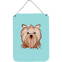 "Caroline's Treasures Checkerboard Blue Yorkie Yorkishire Terrier Wall or Door Hanging Prints, 16"" x 12"""