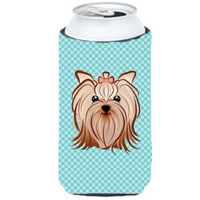 Checkerboard Blue Yorkie Yorkishire Terrier Tall Boy Beverage Insulator Hugger BB1142TBC
