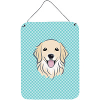 "Caroline's Treasures BB1143DS1216 Checkerboard Blue Golden Retriever Wall or Door Hanging Prints, 16"" x 12"""