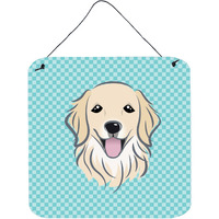 "Caroline's Treasures BB1143DS66 Checkerboard Blue Golden Retriever Wall or Door Hanging Prints, 6 x 6"""