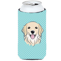 Checkerboard Blue Golden Retriever Tall Boy Beverage Insulator Hugger BB1143TBC