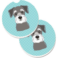 "Caroline's Treasures Checkerboard Blue Schnauzer Set of 2 Cup Holder Car Coasters BB1144CARC, 2.56, Multicolor"