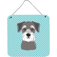 "Caroline's Treasures Checkerboard Blue Schnauzer Wall or Door Hanging Prints, 6 x 6"""