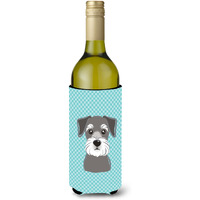 Checkerboard Blue Schnauzer Wine Bottle Beverage Insulator Hugger BB1144LITERK