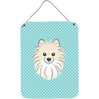 "Caroline's Treasures Checkerboard Blue Pomeranian Wall or Door Hanging Prints, 16"" x 12"""
