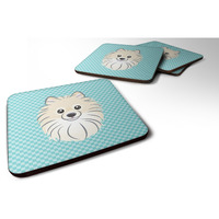 "Caroline's Treasures BB1145FC Checkerboard Blue Pomeranian Foam Coaster (Set of 4), 3.5"" H x 3.5"" W, Multicolor"