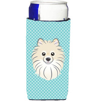Checkerboard Blue Pomeranian Ultra Beverage Insulators for slim cans BB1145MUK