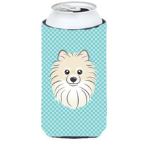Checkerboard Blue Pomeranian Tall Boy Beverage Insulator Hugger BB1145TBC