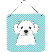 "Caroline's Treasures Checkerboard Blue Maltese Wall or Door Hanging Prints, 6 x 6"""