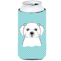 Checkerboard Blue Maltese Tall Boy Beverage Insulator Hugger BB1146TBC
