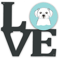 "Caroline's Treasures Checkerboard Blue Maltese Metal Artwork Love wall-decor, Multicolor"