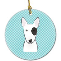 Checkerboard Blue Bull Terrier Ceramic Ornament BB1147CO1