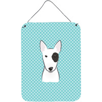 "Caroline's Treasures Checkerboard Blue Bull Terrier Wall or Door Hanging Prints, 16"" x 12"""