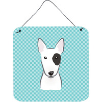 "Caroline's Treasures Checkerboard Blue Bull Terrier Wall or Door Hanging Prints, 6 x 6"""