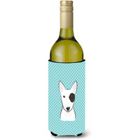 Checkerboard Blue Bull Terrier Wine Bottle Beverage Insulator Hugger BB1147LITERK