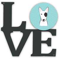 "Caroline's Treasures Checkerboard Blue Bull Terrier Metal Artwork Love wall-decor, Multicolor"